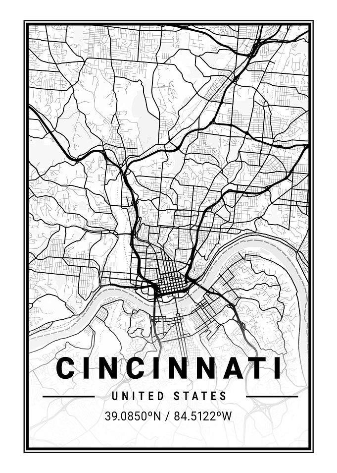 Cincinnati Light City Map