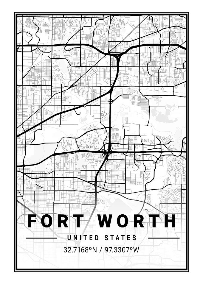 Fort Worth Light City Map