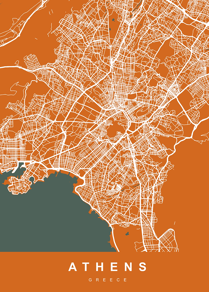 Map Athens Greece Orange