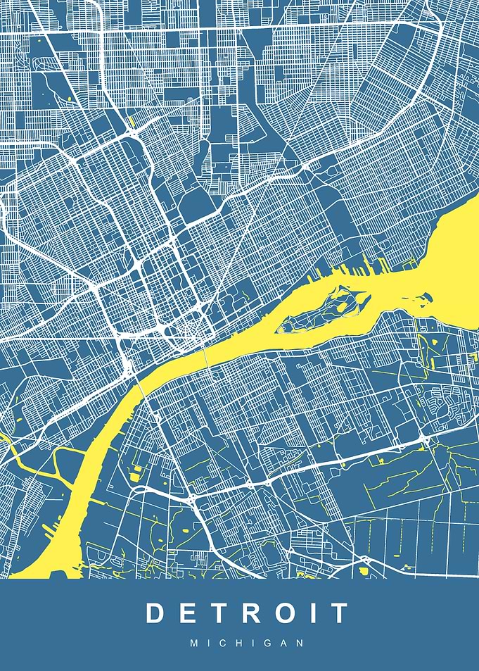 Map Detroit Michigan US