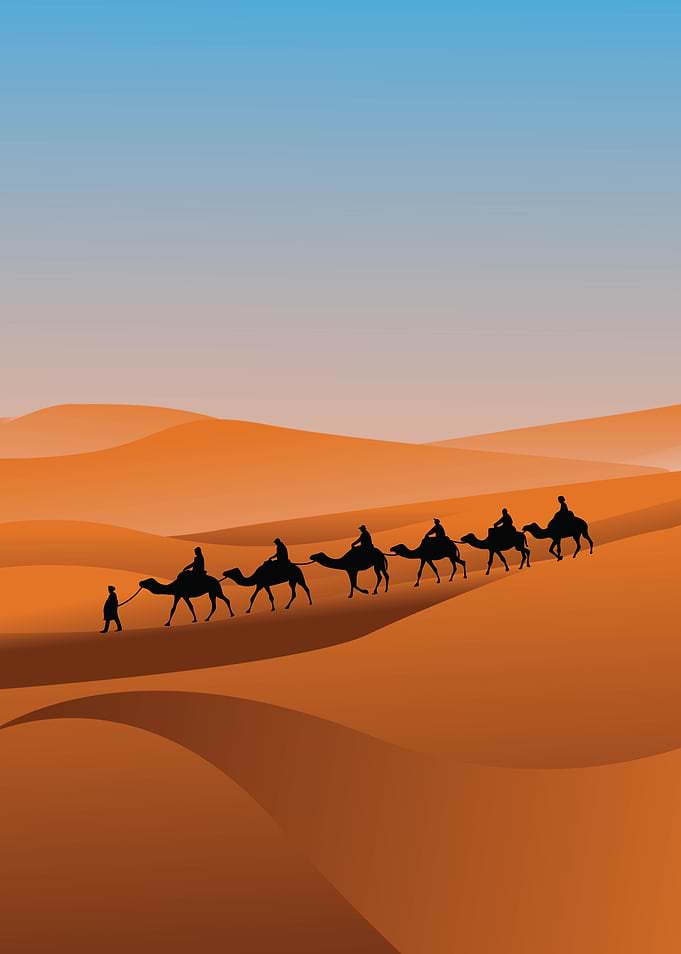 silhouette caravan camel