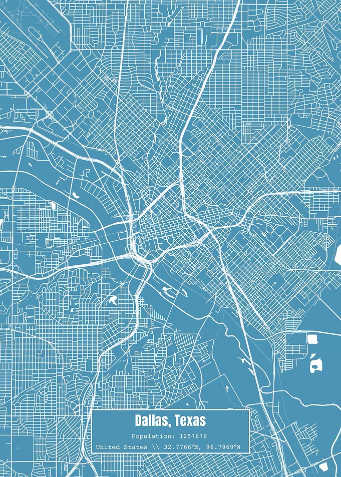 Dallas Texas Topo Map Blue