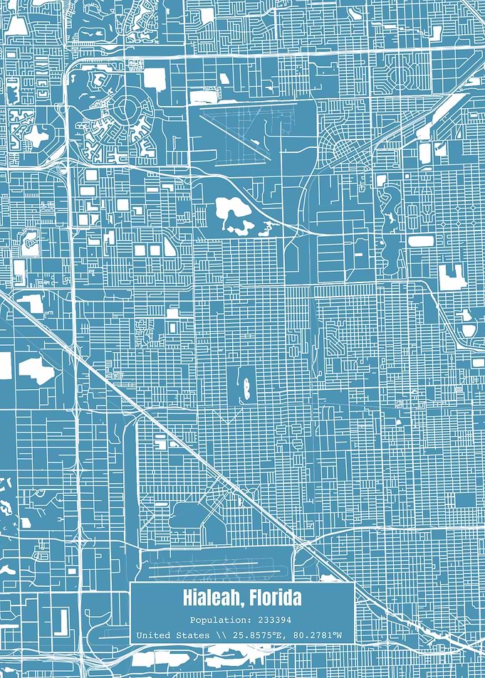 Hialeah Florida Map Blue