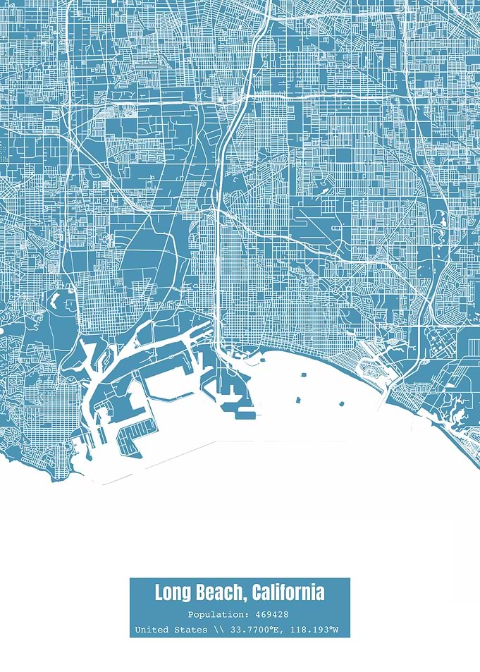 Long Beach CA Map Blue