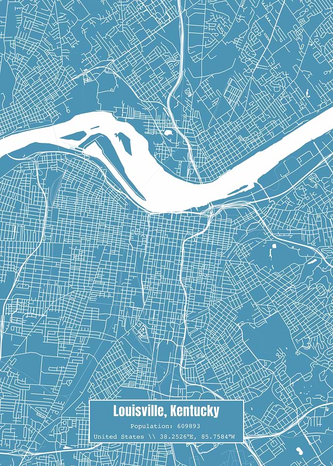 Louisville KY Map Blue