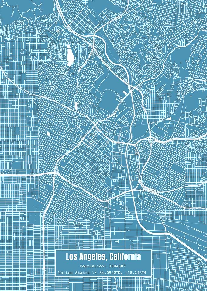 Los Angeles CA Map Blue