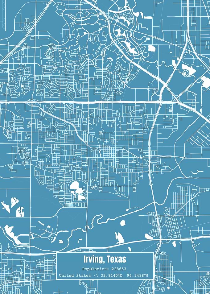 Irving Texas Topo Map Blue