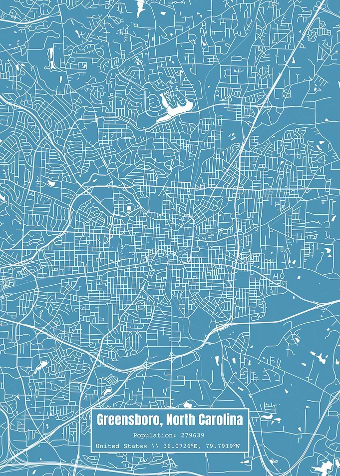 Greensboro NC Map Blue