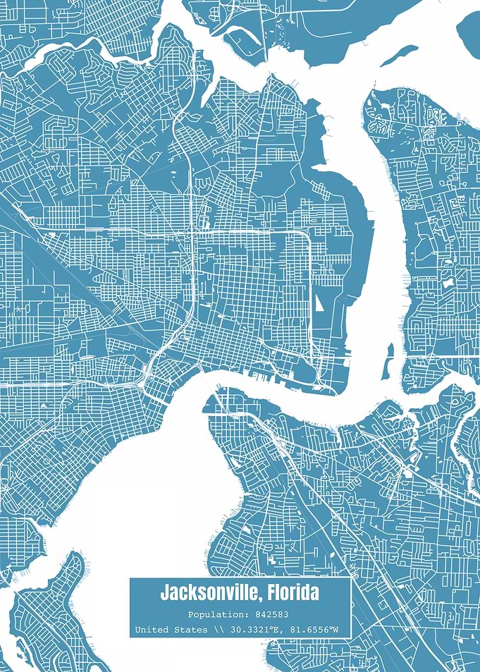 Jacksonville FL Map Blue