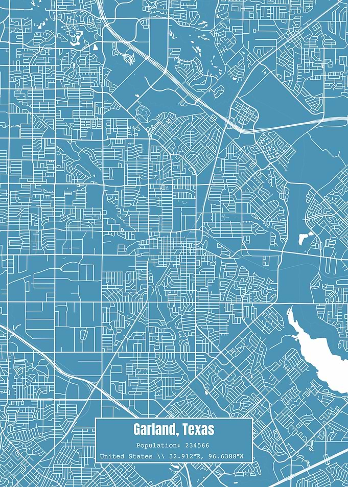 Garland Texas Map Blue