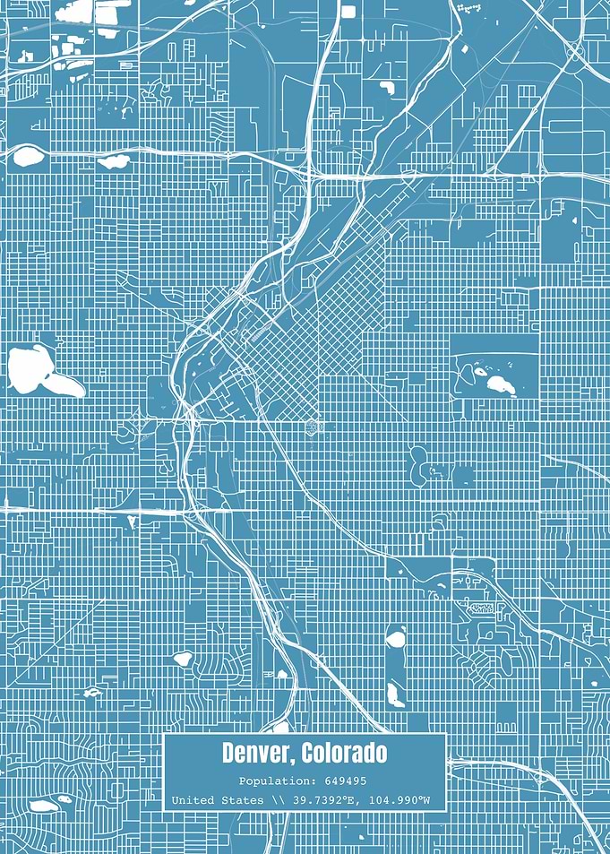 Denver Colorado Map Blue