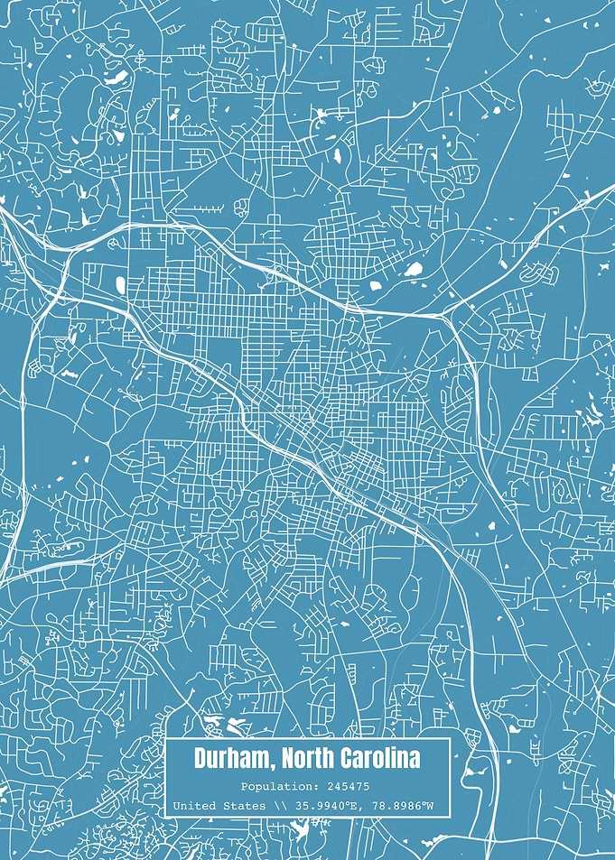 Durham NC Topo Map Blue