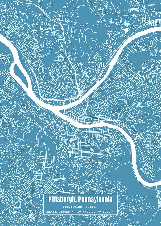 Pittsburgh PA Map Blue