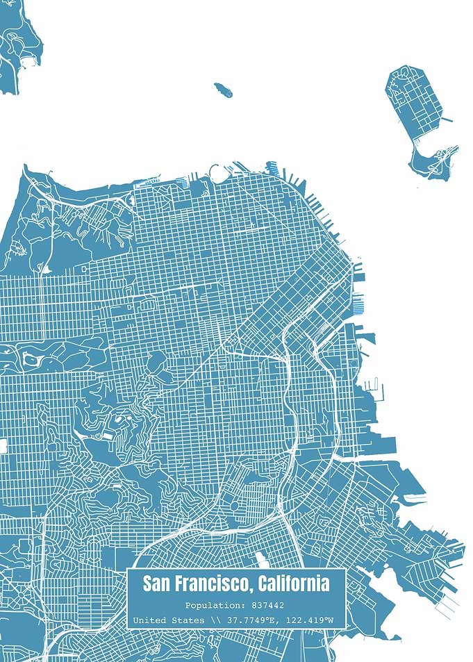 San Francisco CA Map Blue