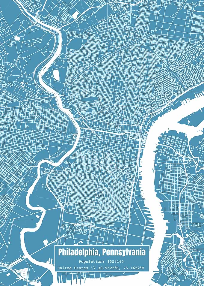 Philadelphia PA Map Blue