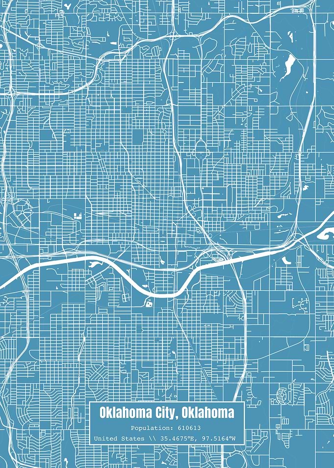 Oklahoma City OK Map Blue