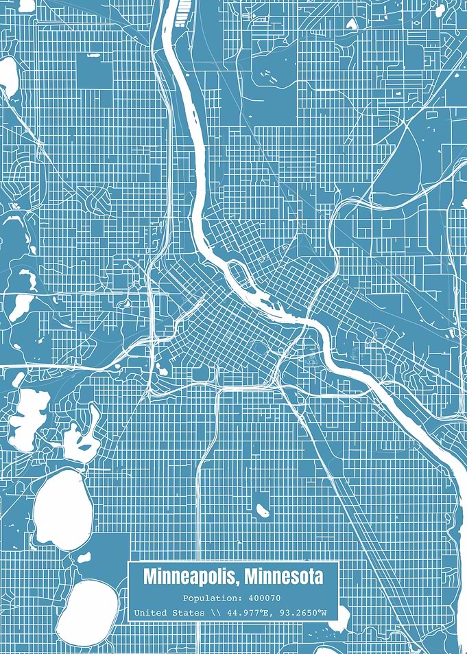 Minneapolis MN Map Blue