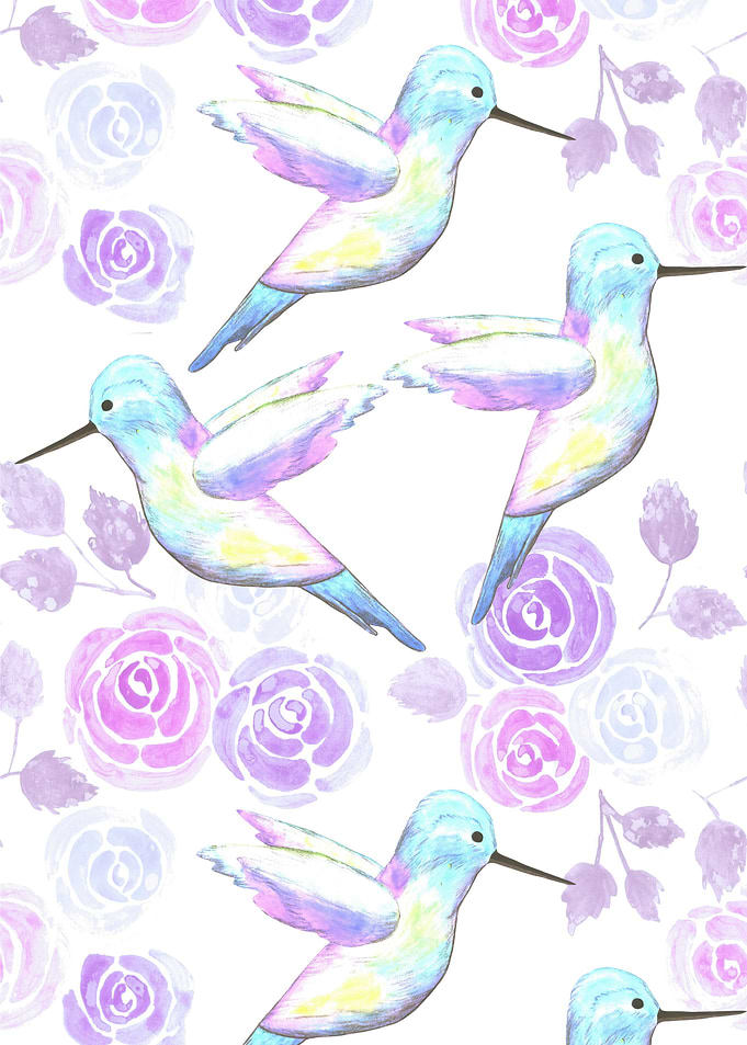 Hummingbirds and roses