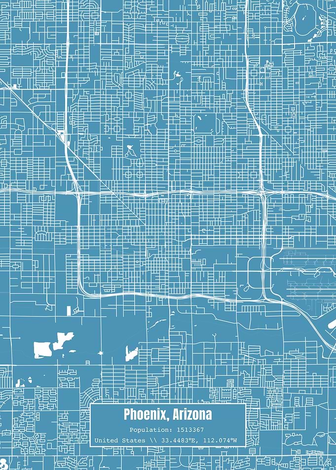 Phoenix Arizona Map Blue
