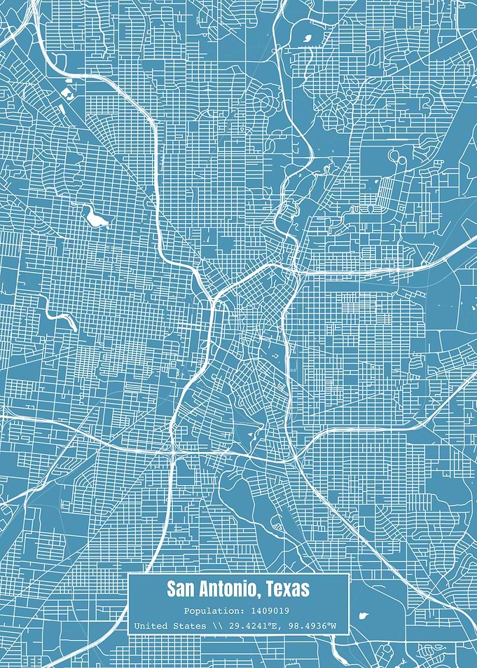 San Antonio Texas Map Blue