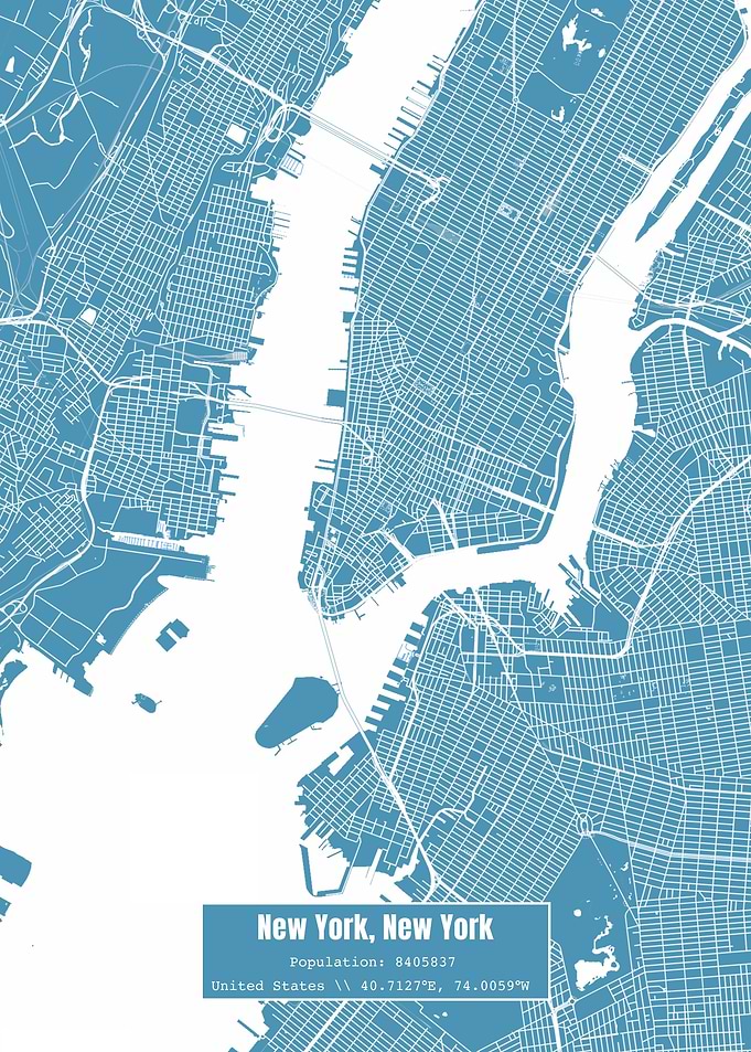 New York NY Topo Map Blue