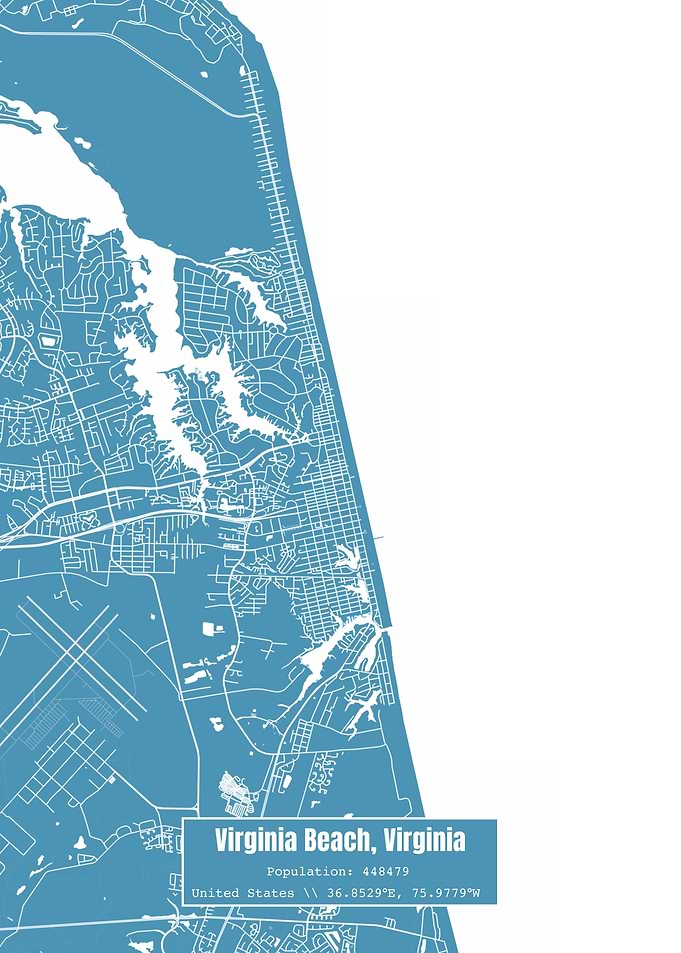 Virginia Beach VA Map Blue