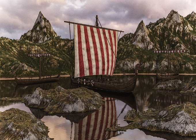 VIKING SHIPS ANCHOR LAND