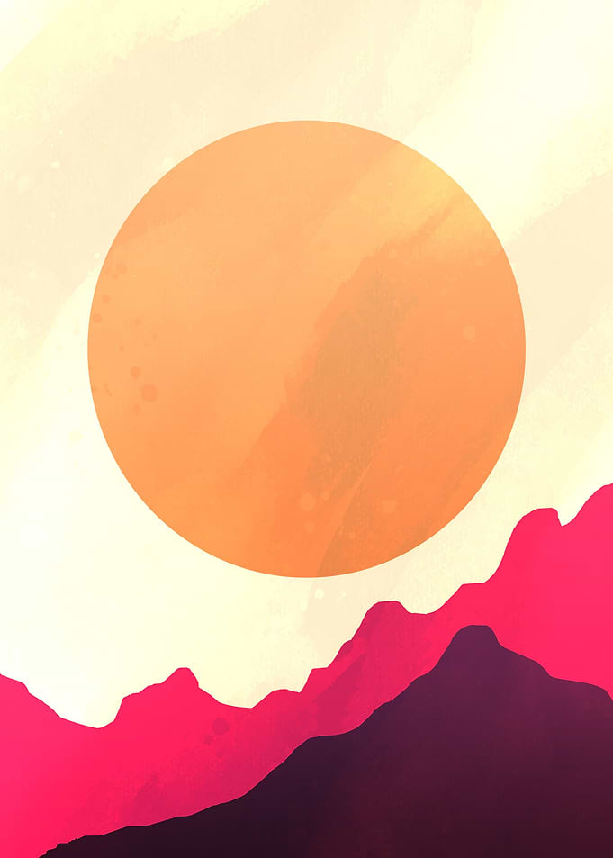 Big Sun & purple mountain