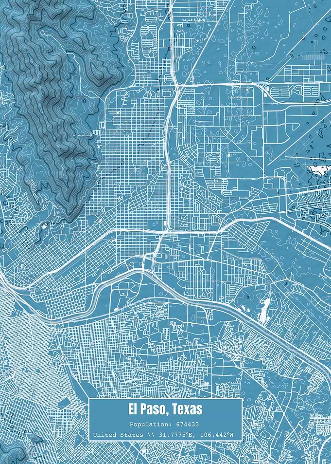 El Paso Texas Map Blue