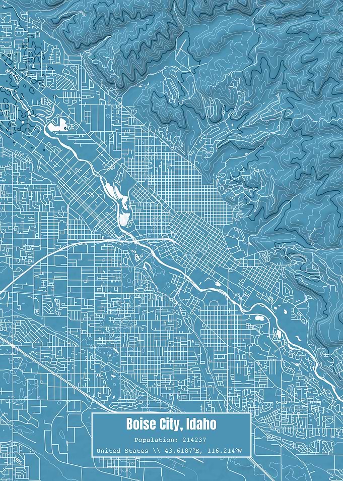 Boise City Idaho Map Blue