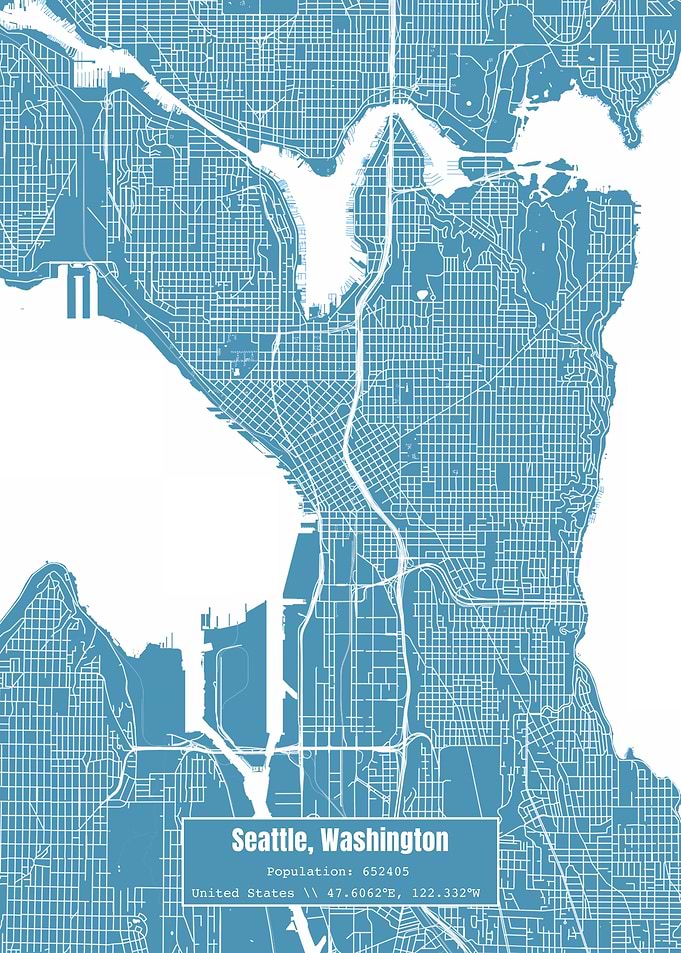 Seattle WA Topo Map Blue