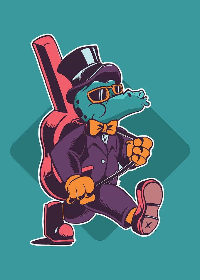 Crocodile with guitar and