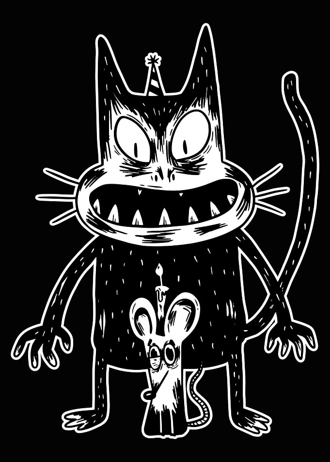 Creepy cat with a mouse