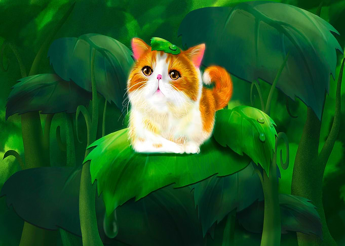 Cute kitty Cat on leaves