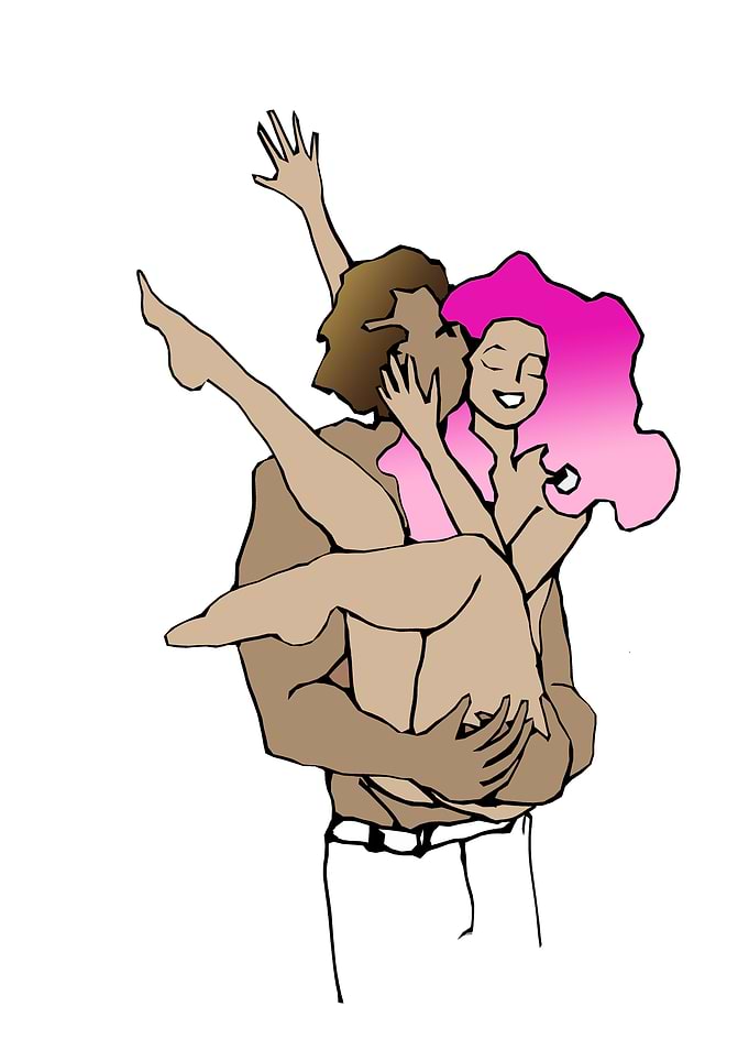 Happy girl with pink hair