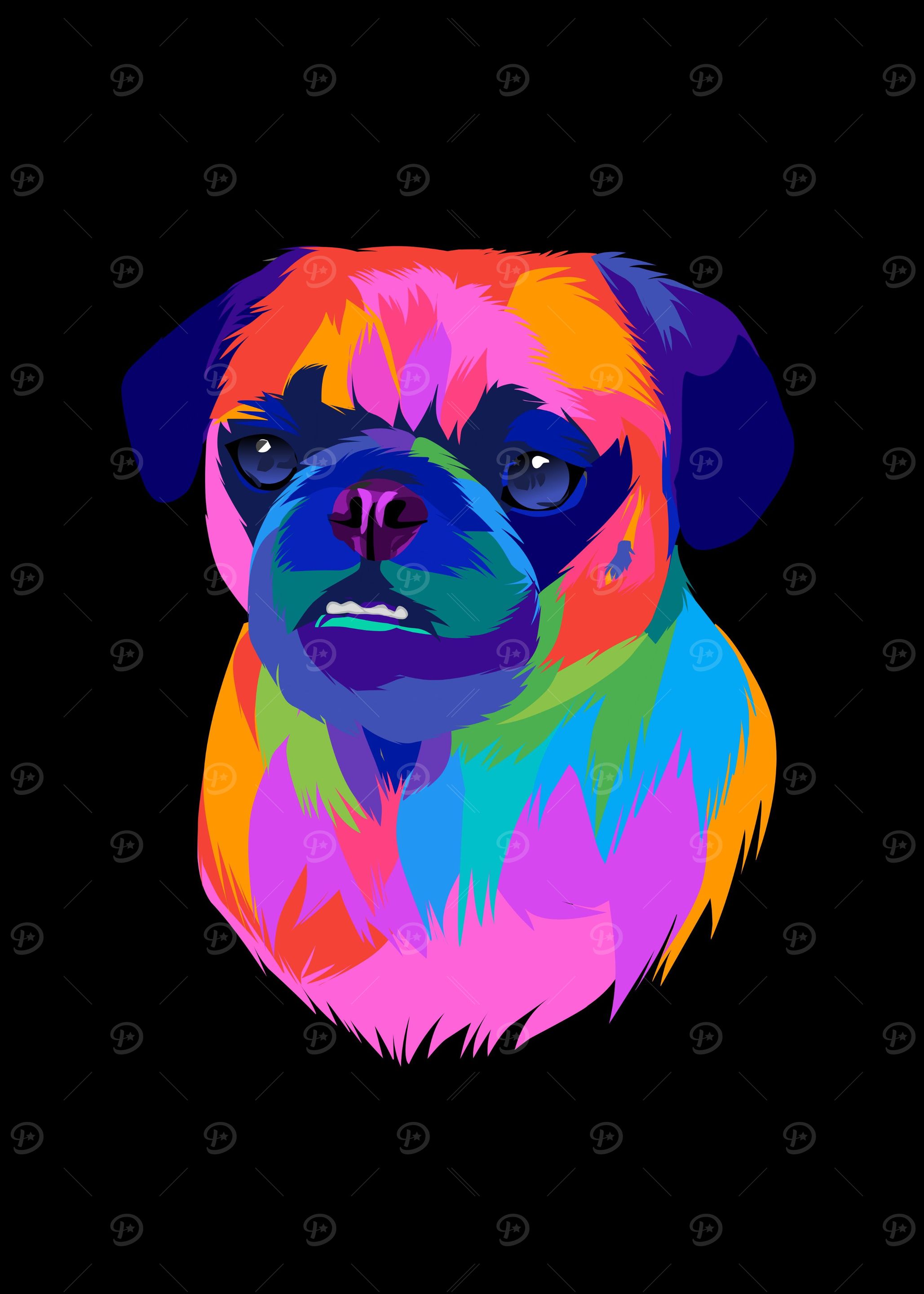 Colorful pug puppies dog