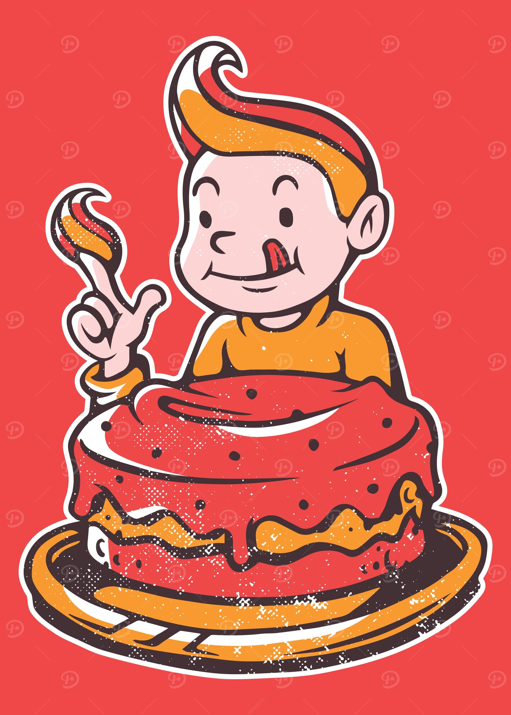 Boy licking cake