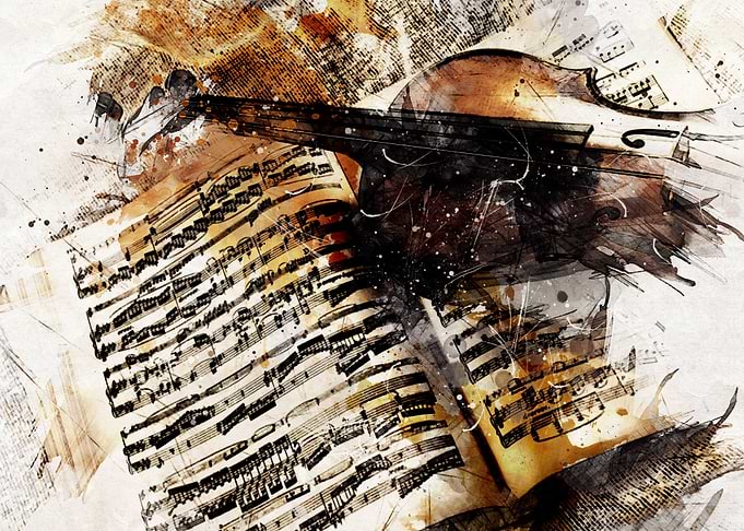 Book Violin Oil Painting