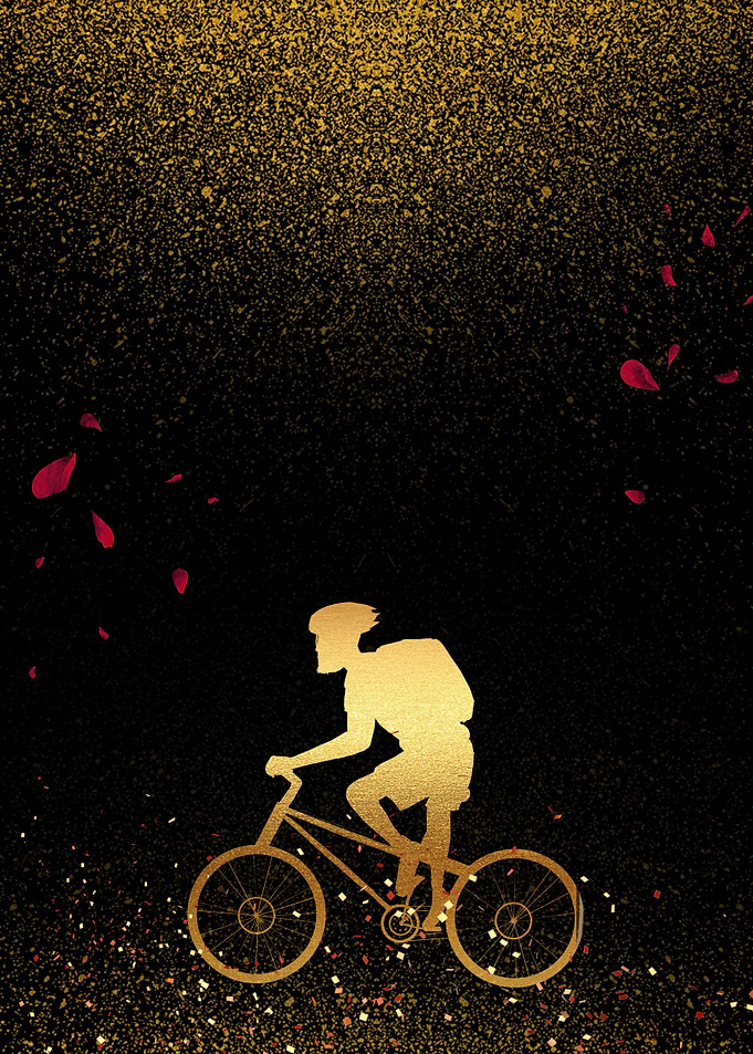 Golden bicycle rider