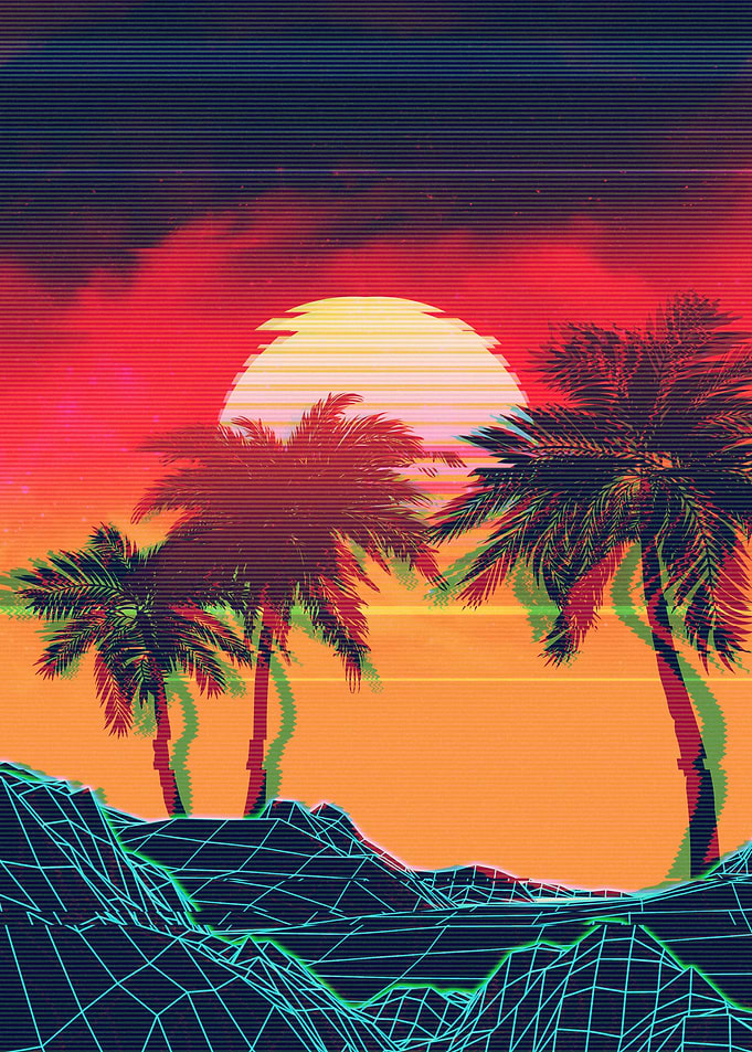 Glitch vaporwave landscape