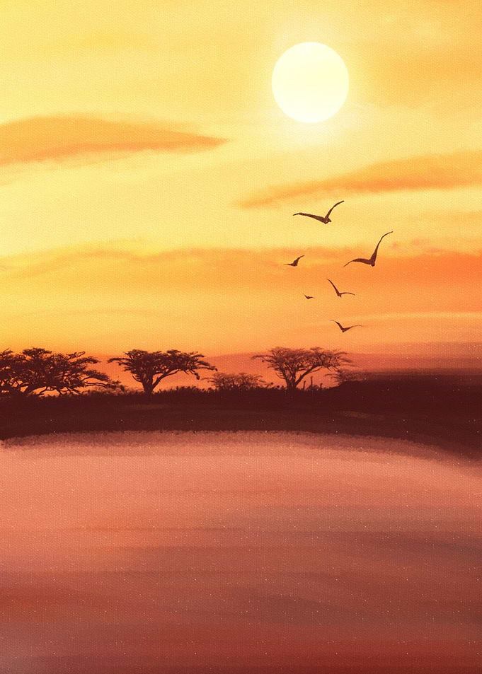 Sunset landscape painted