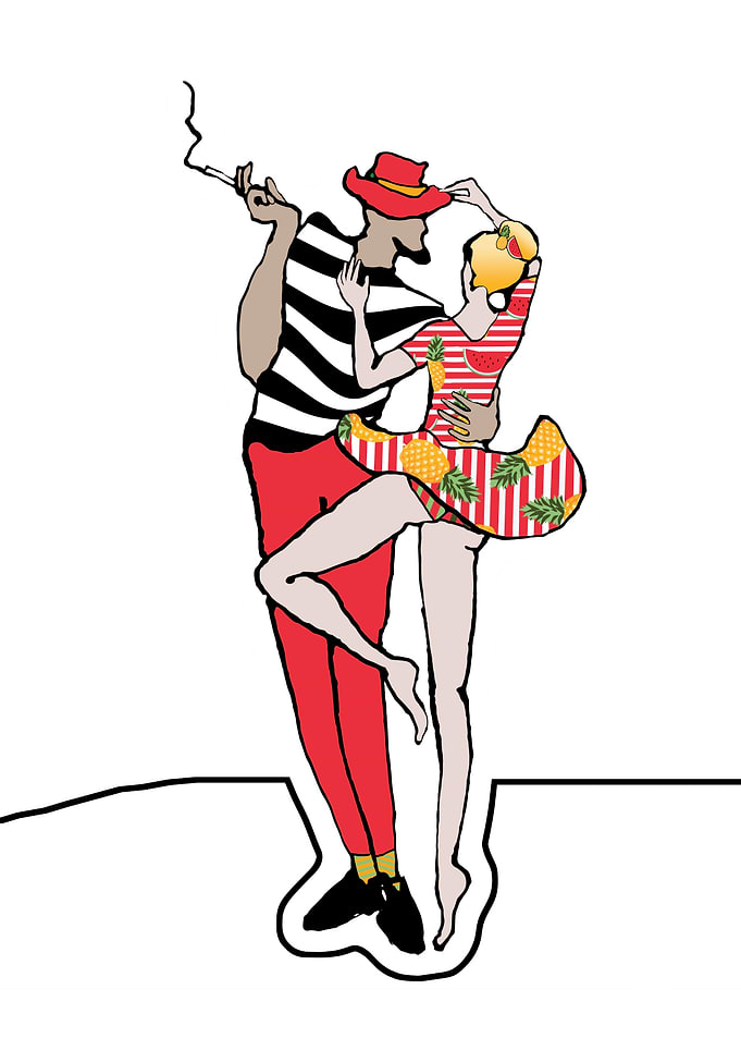 Romantic couple in red