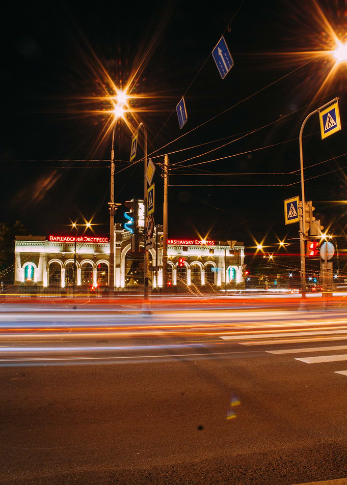 turned post night street