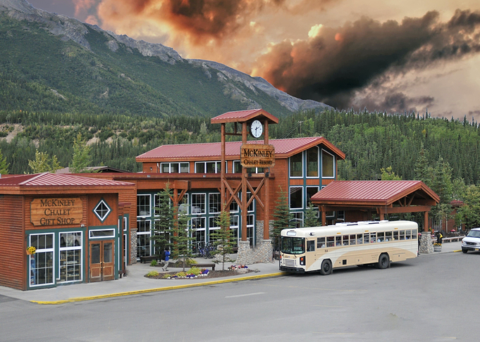 bus building red