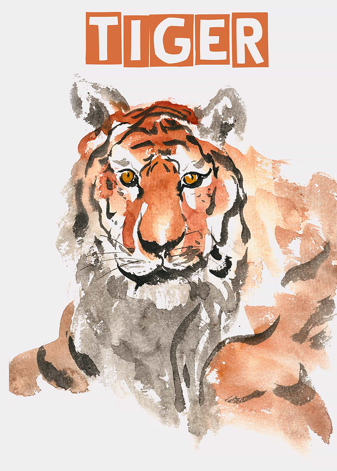Tiger Animal ink painted