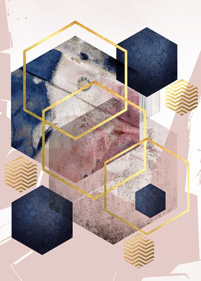 Blush Navy Gold Abstract