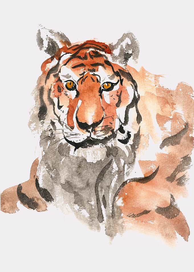 Tiger Animal ink painted