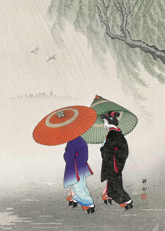 Two women in the rain