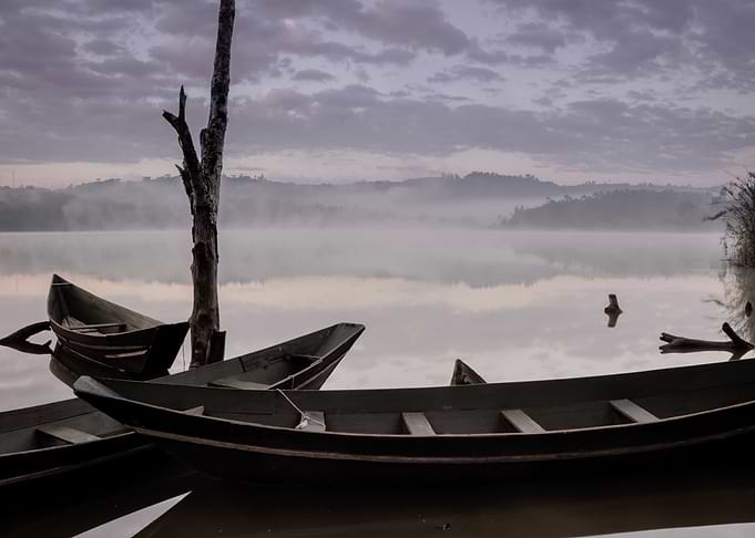 Sunrise on Lake with boats