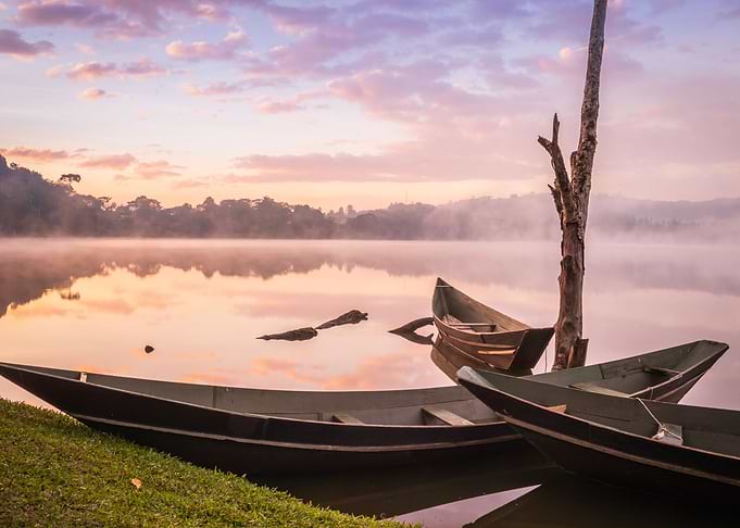 Sunrise on Lake with boats